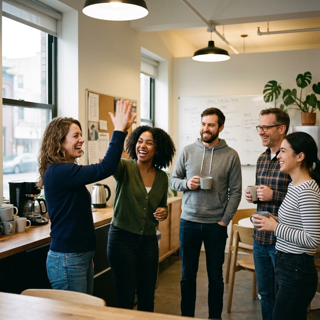 Antier team celebrating a project milestone