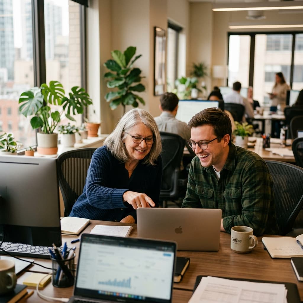 Senior team member mentoring a colleague