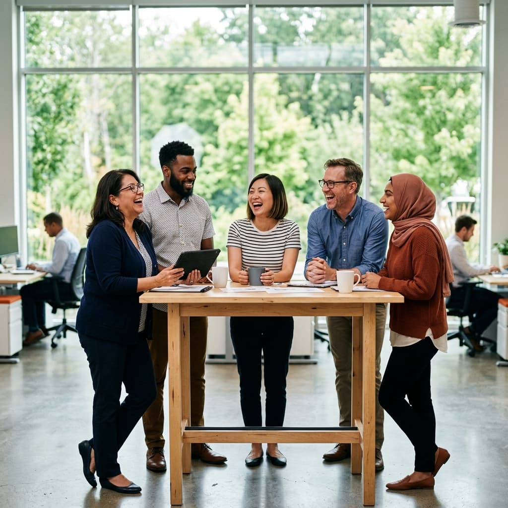 Antier team collaborating during an informal huddle