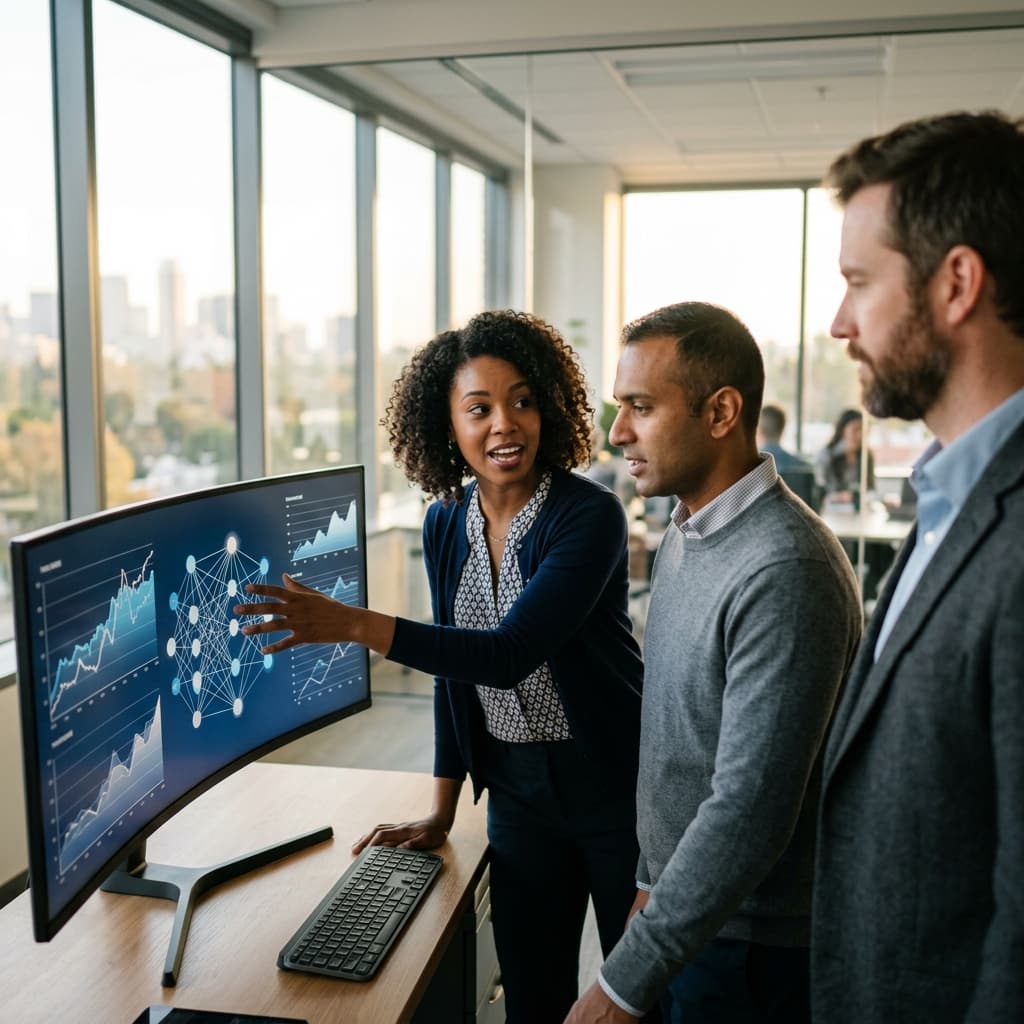 Antier team reviewing AI insights together